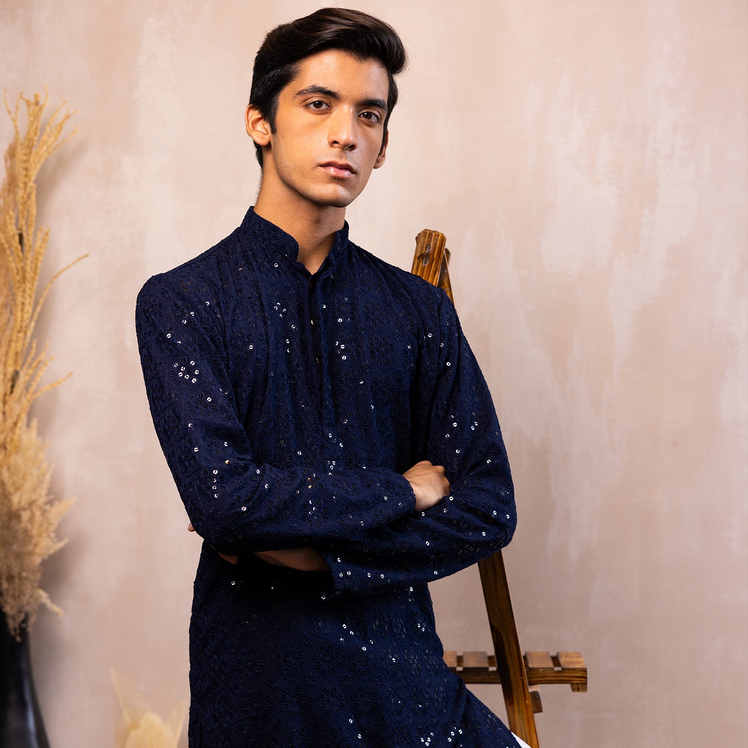 Deep Midnight Blue Lace Kurta