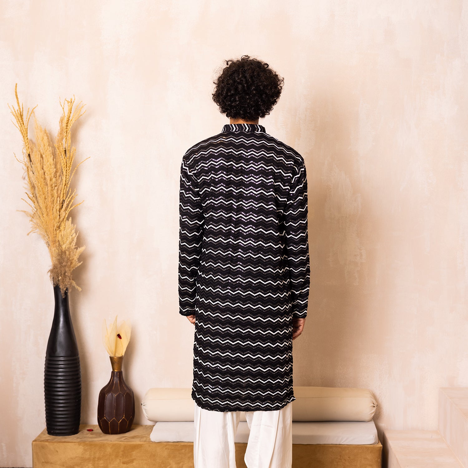 Midnight Black Chevron Sequin Kurta