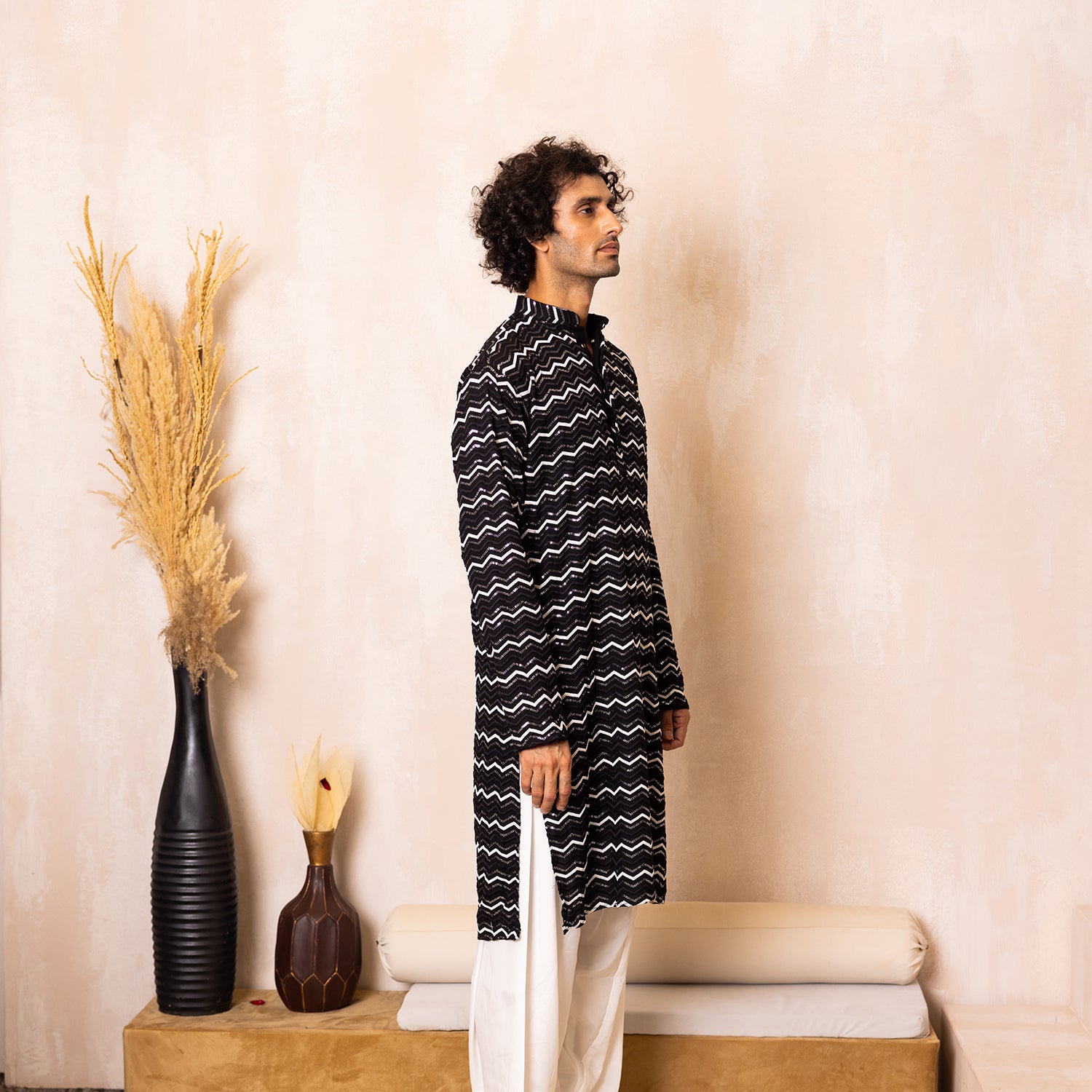Midnight Black Chevron Sequin Kurta