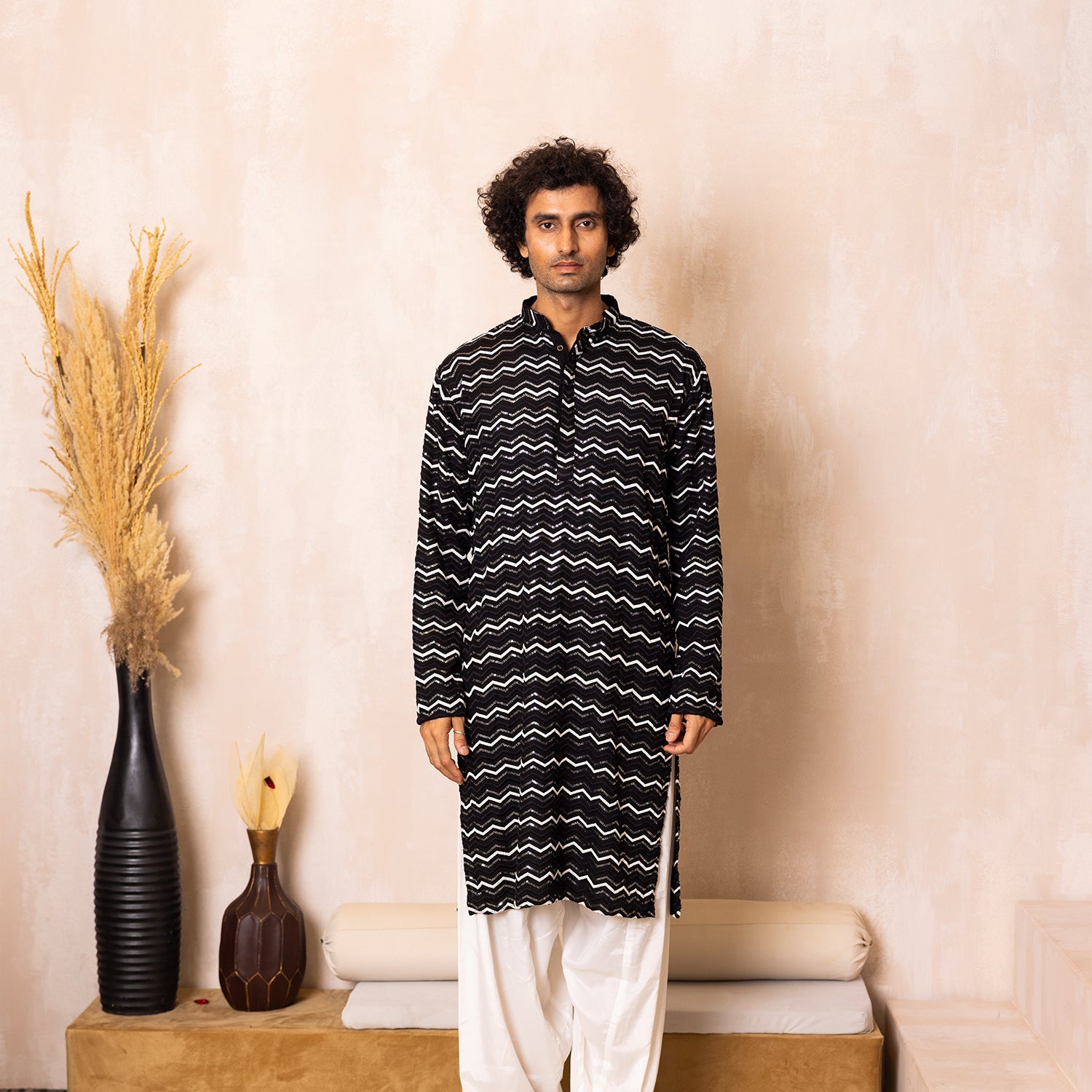 Midnight Black Chevron Sequin Kurta