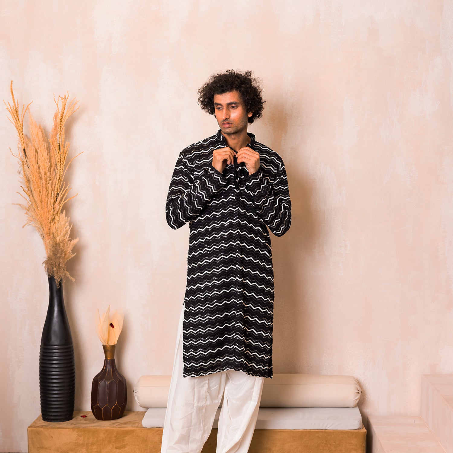 Midnight Black Chevron Sequin Kurta