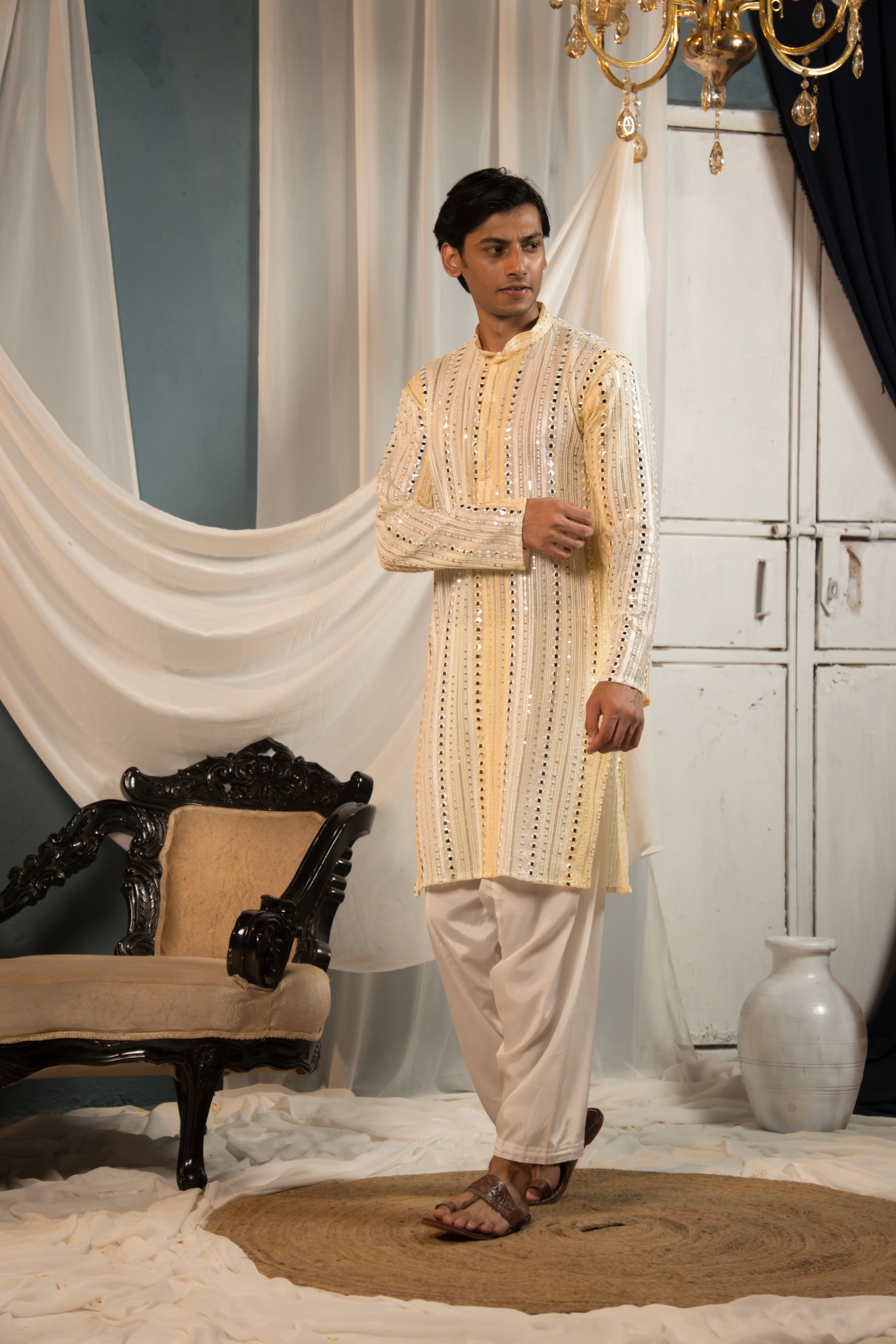 Cream Elegance Georgette Kurta