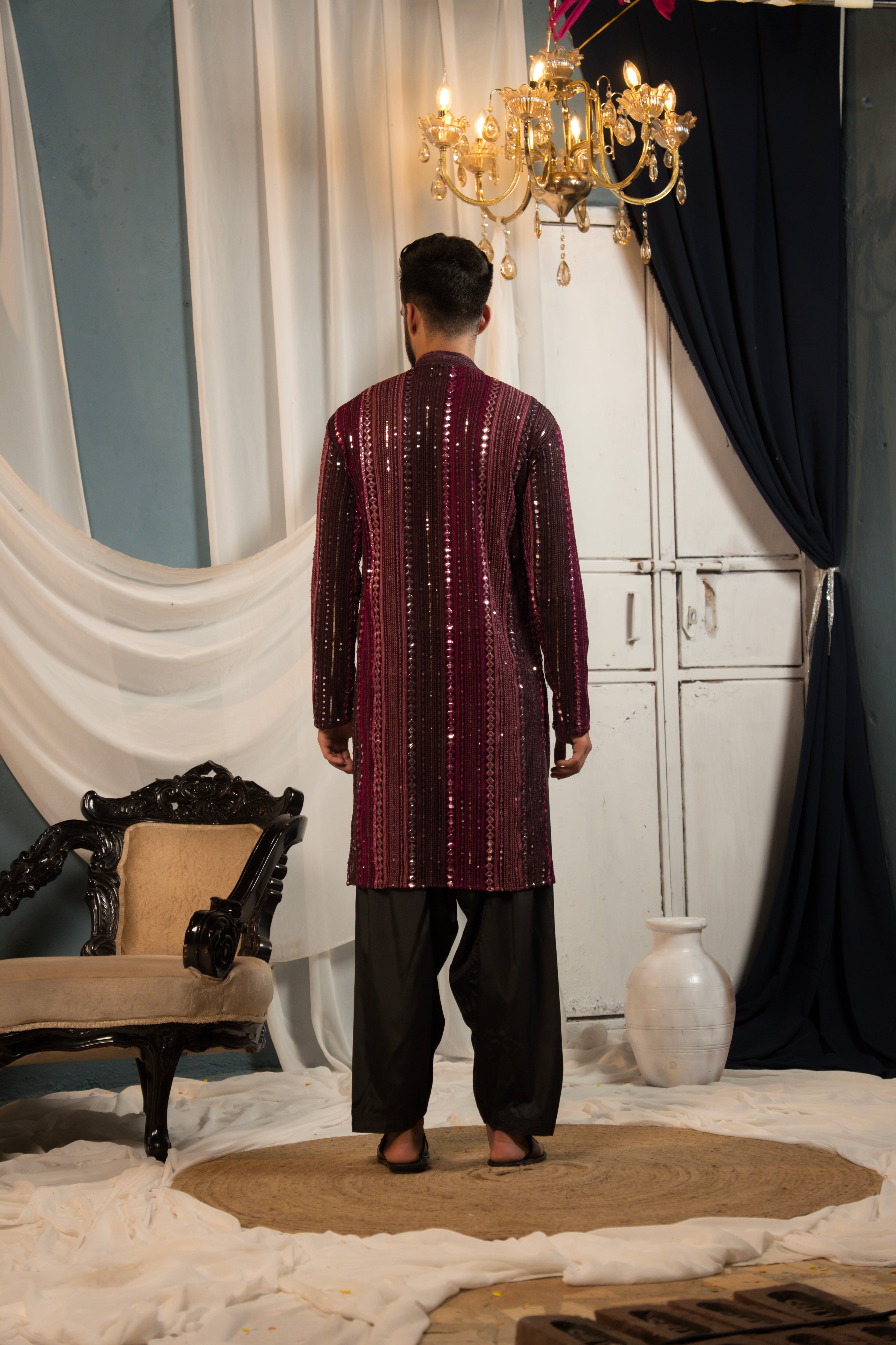 Mystic Maroon Mirror Work Georgette Kurta