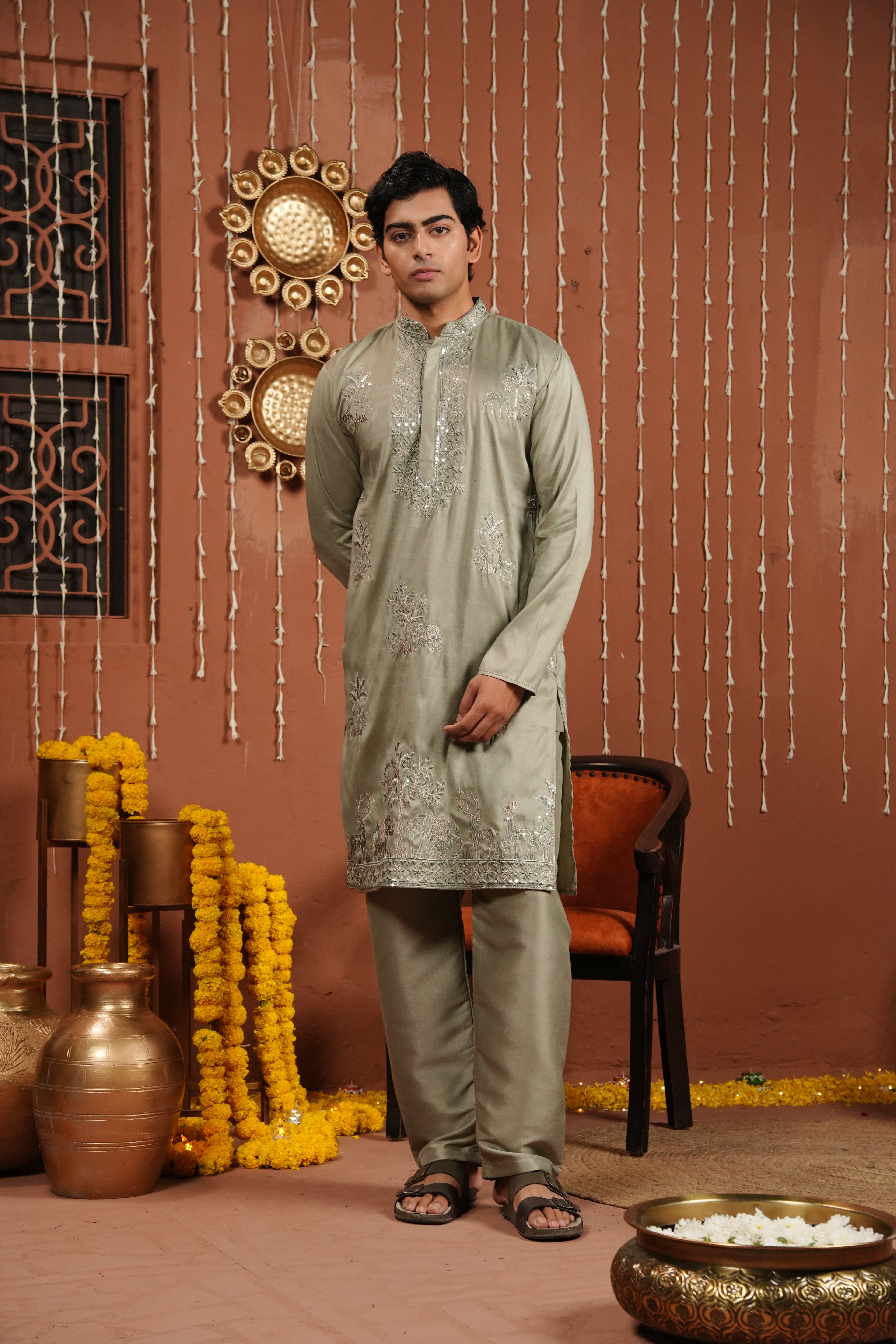 Sage Royale — Embroidered Silk Kurta