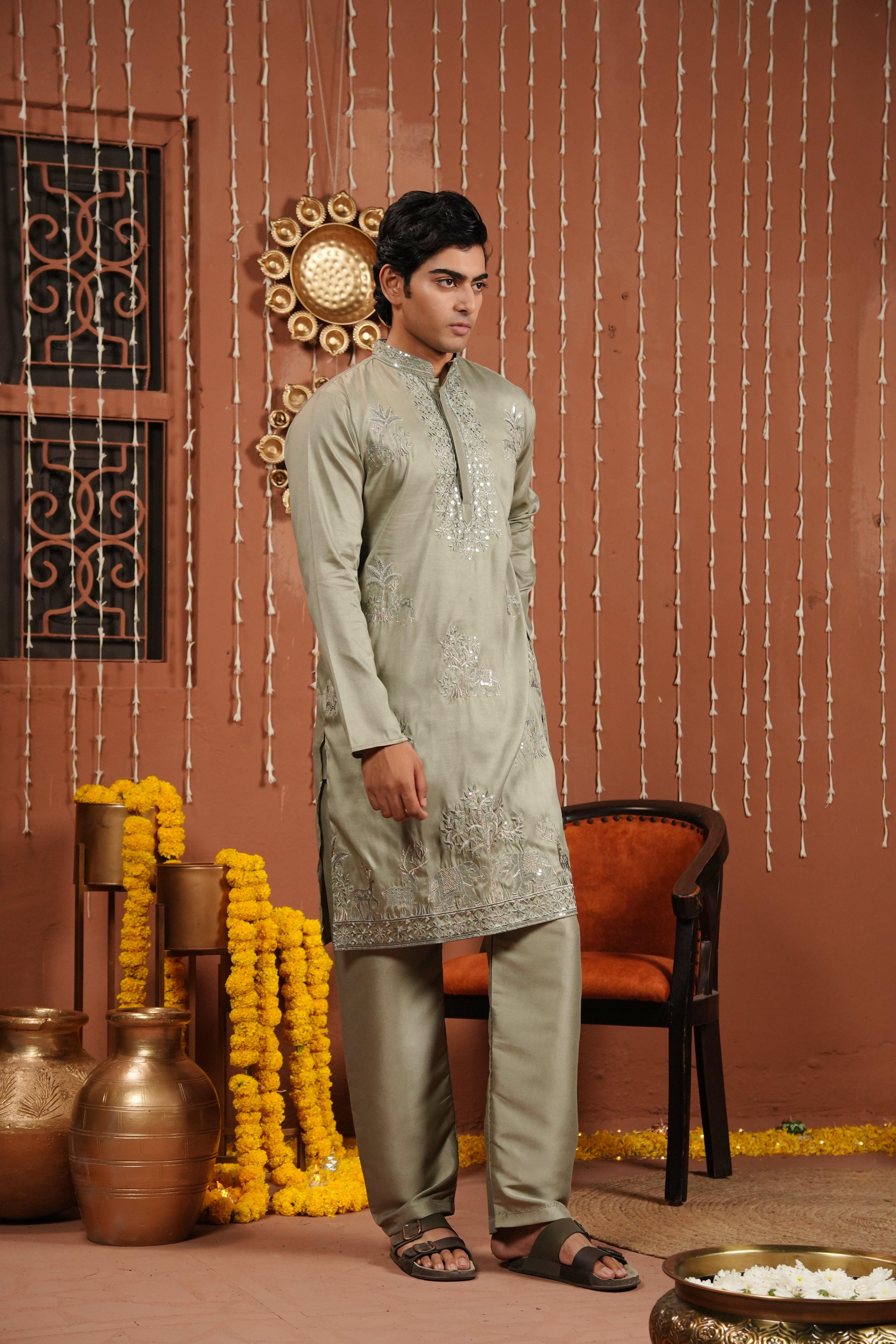 Sage Royale — Embroidered Silk Kurta
