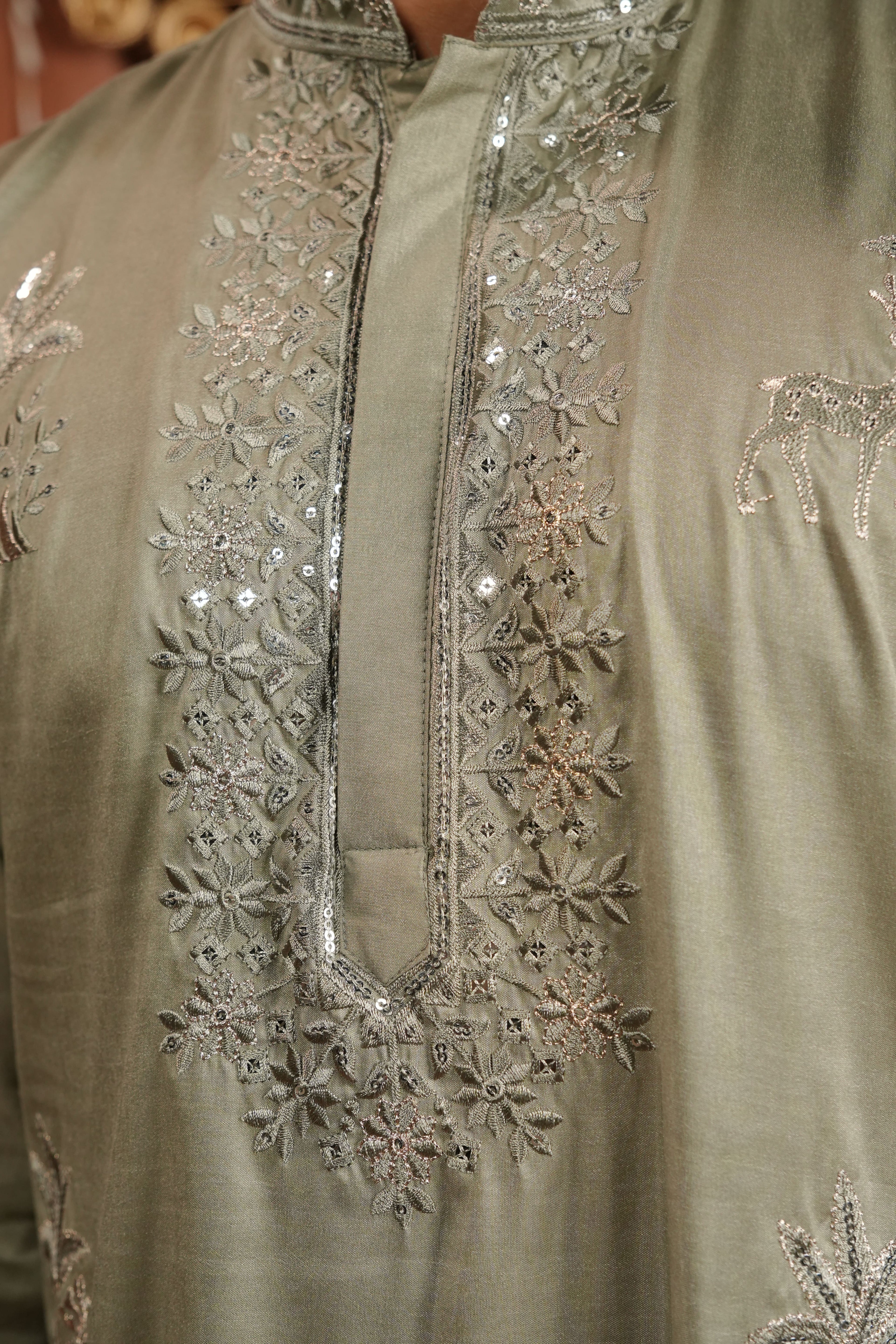 Sage Royale — Embroidered Silk Kurta