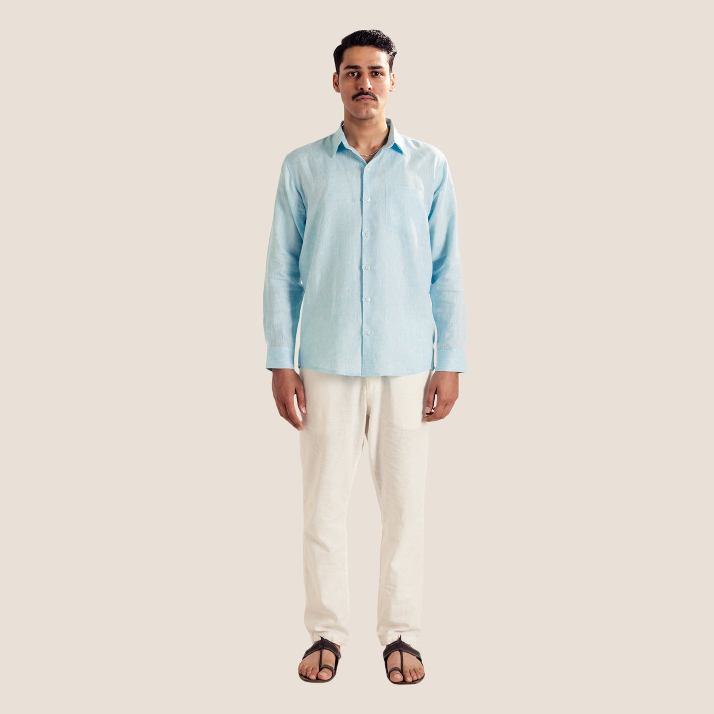 100% Pure Linen Shirt ( Anemone Blue )- Premium Breathable Comfort