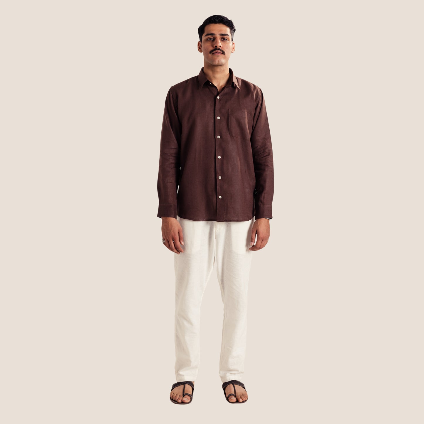 100% Pure Linen Shirt ( Tree Trunk Brown )- Premium Breathable Comfort