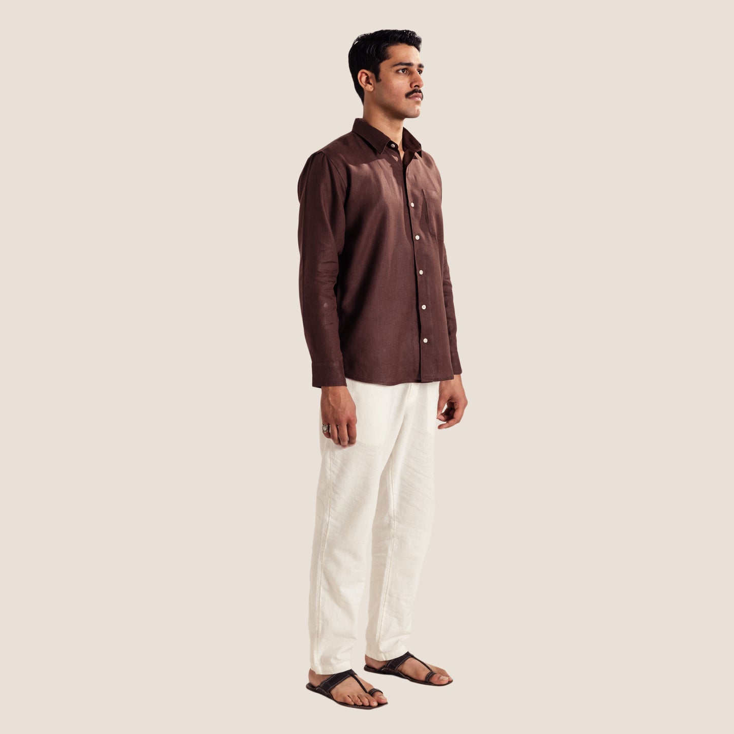 100% Pure Linen Shirt ( Tree Trunk Brown )- Premium Breathable Comfort