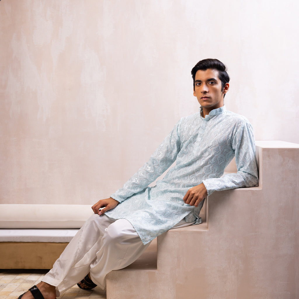 Azure Blue Embellished Kurta