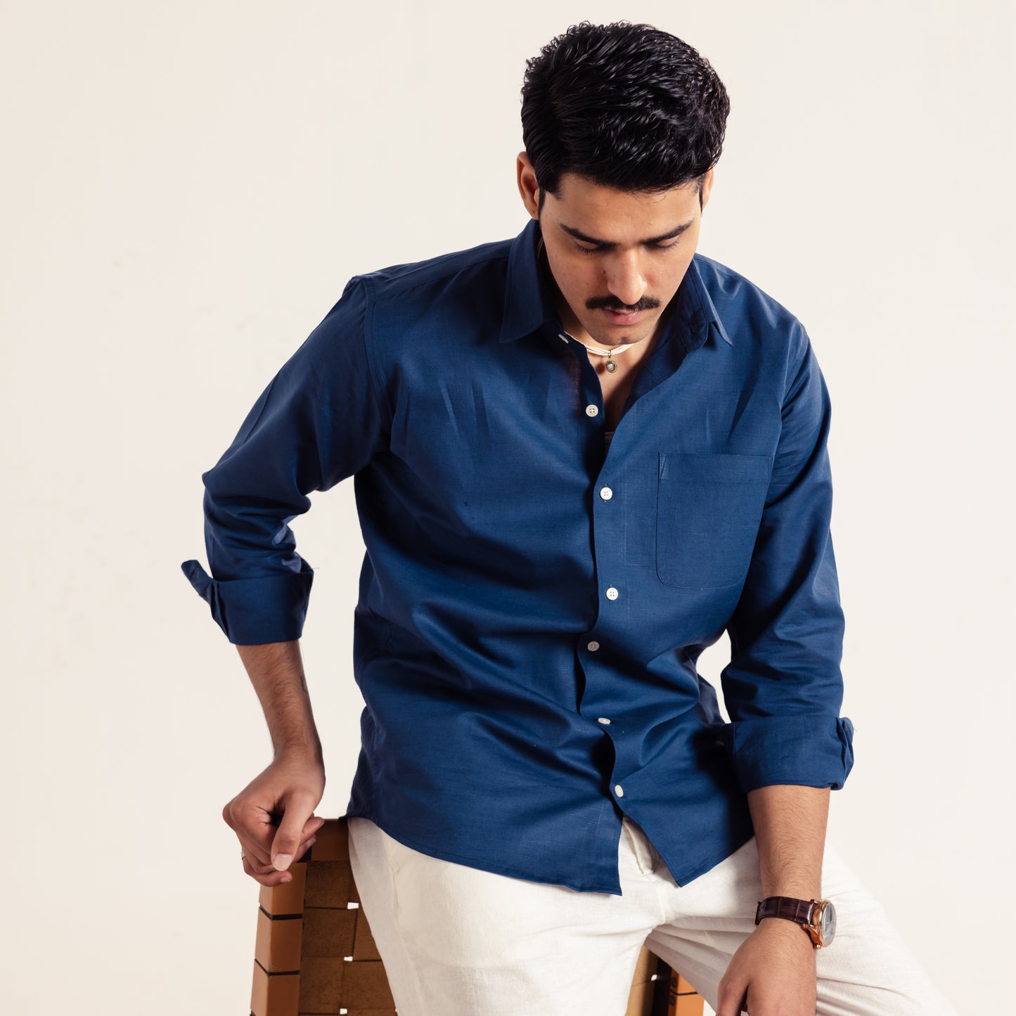 Regular Fit Linen shirt - Deep Sea Blue