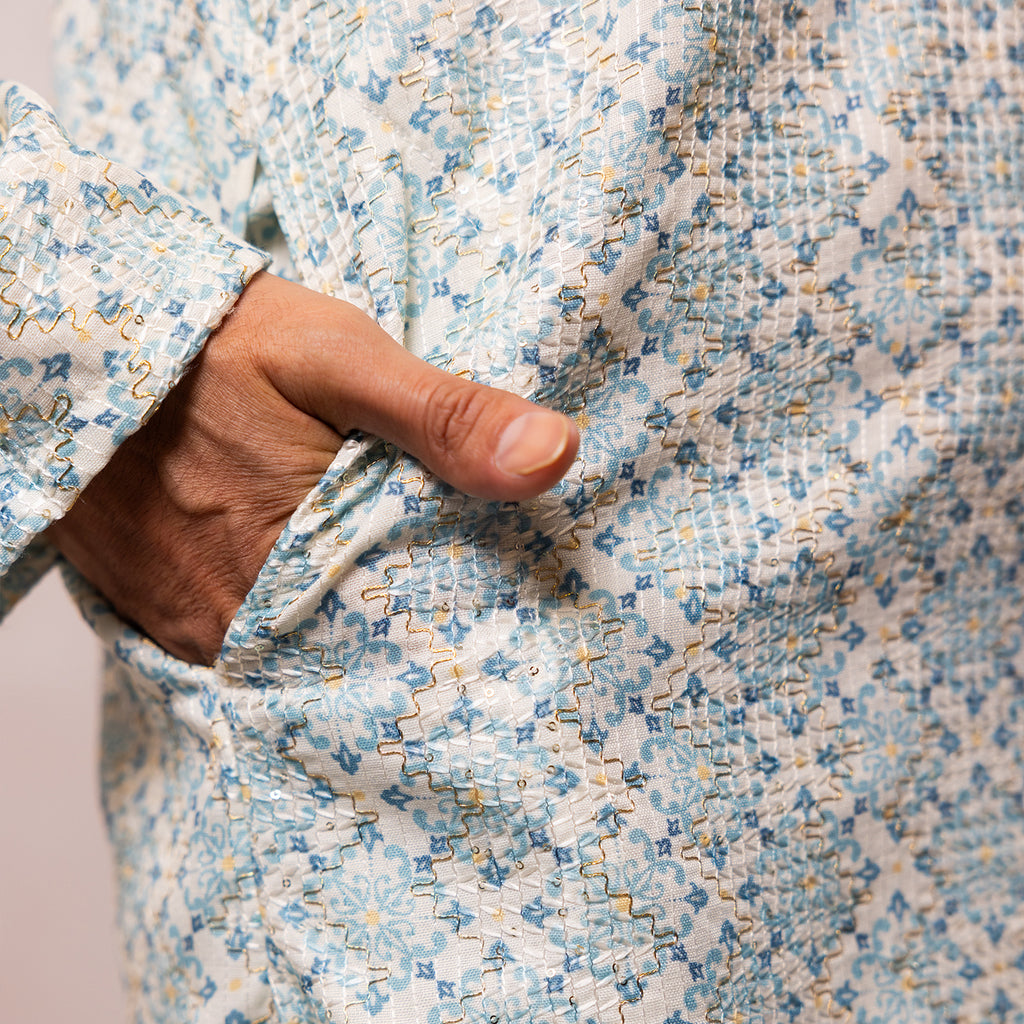 Vibrant Azure Blue Arabesque Kurta
