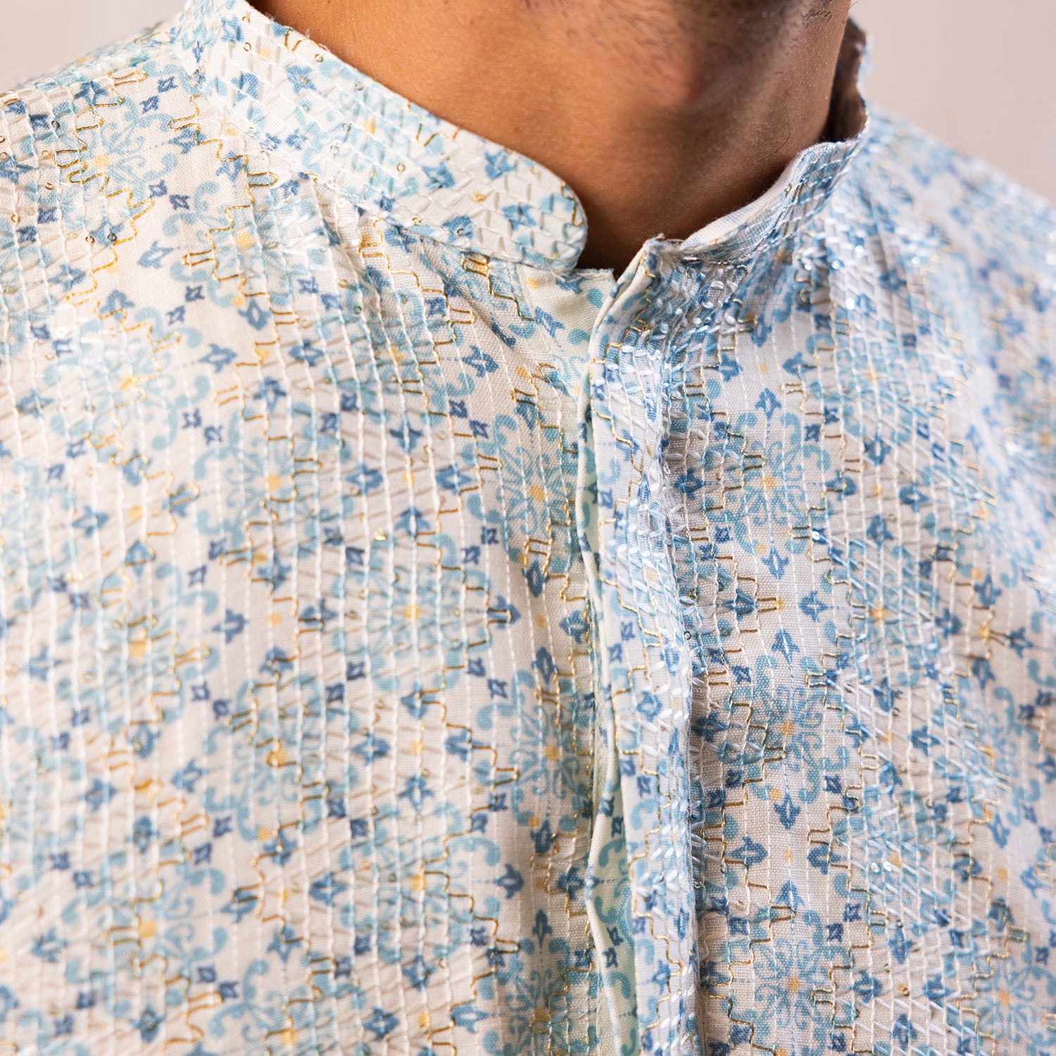 Vibrant Azure Blue Arabesque Kurta