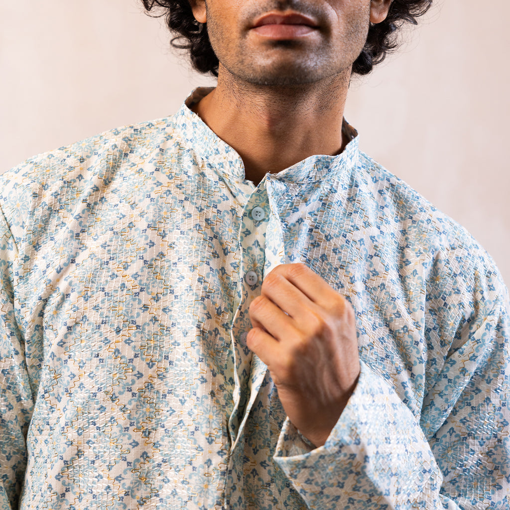 Vibrant Azure Blue Arabesque Kurta