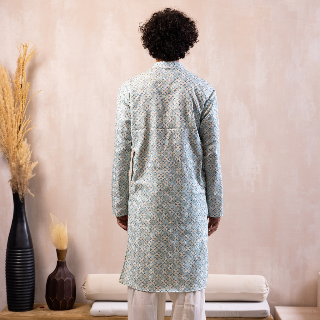 Vibrant Azure Blue Arabesque Kurta