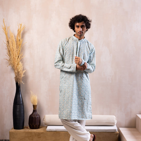 Vibrant Azure Blue Arabesque Kurta