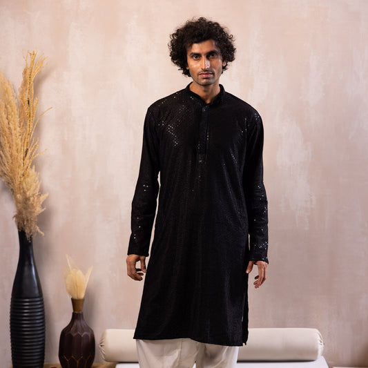 Midnight Black Mirage Sequin Kurta