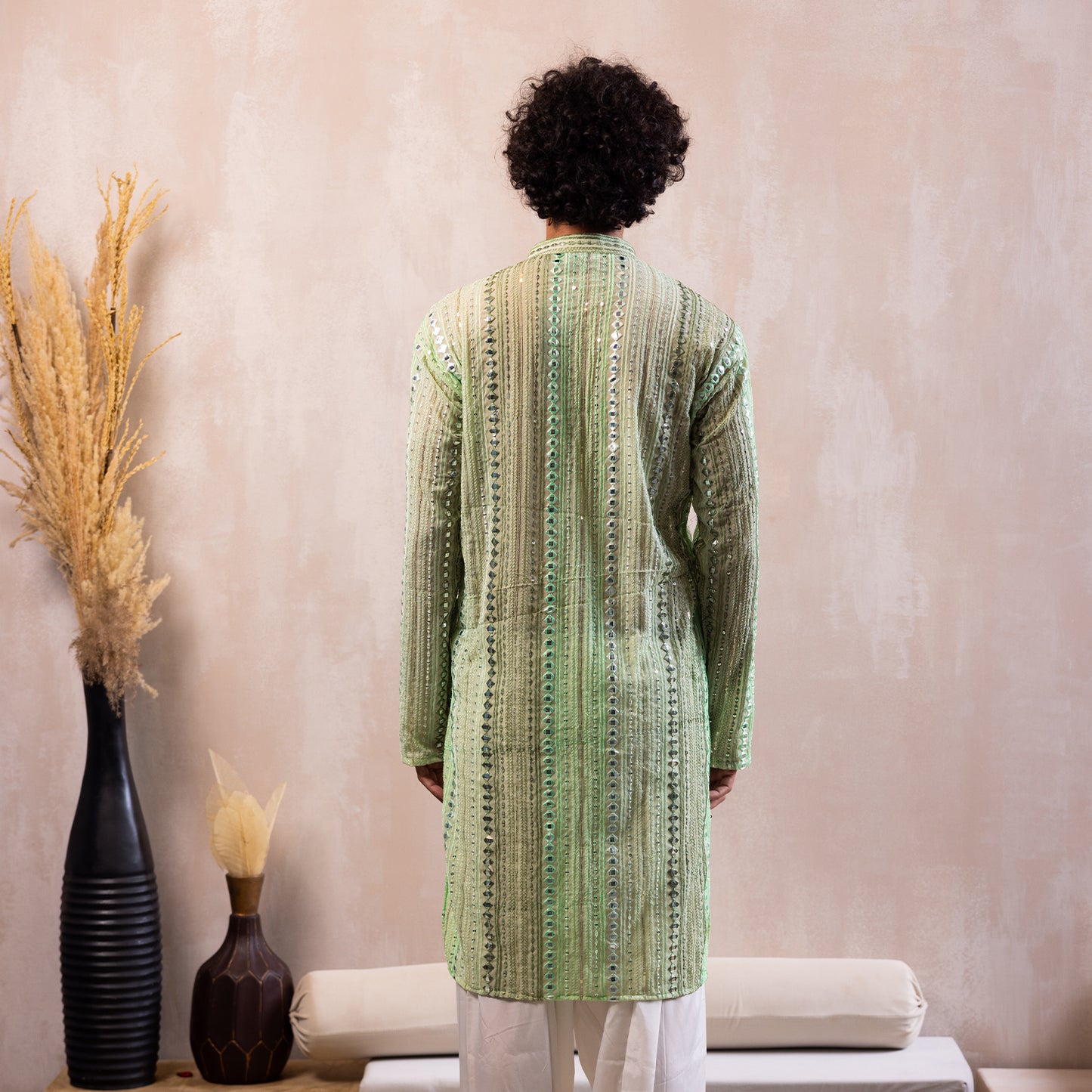 Emerald Green Georgette Kurta with Sequin Detailing