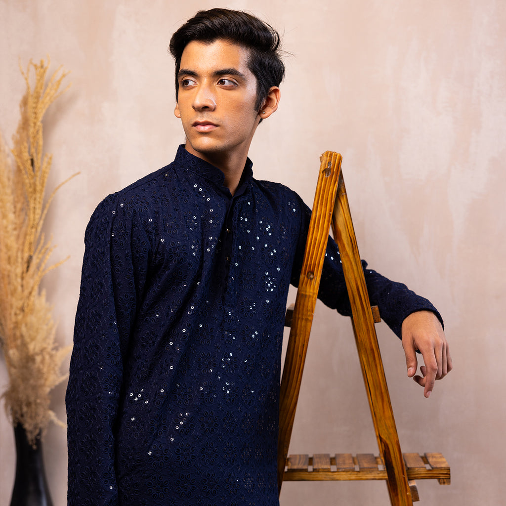 Deep Midnight Blue Lace Kurta