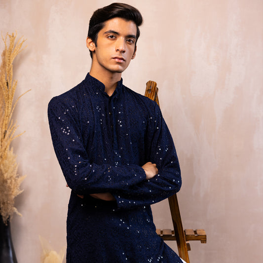 Deep Midnight Blue Lace Kurta