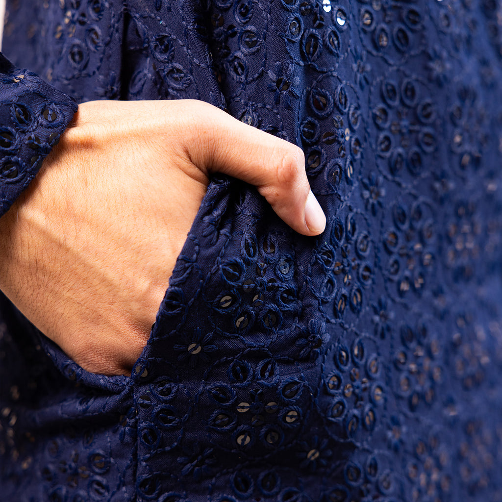 Deep Midnight Blue Lace Kurta