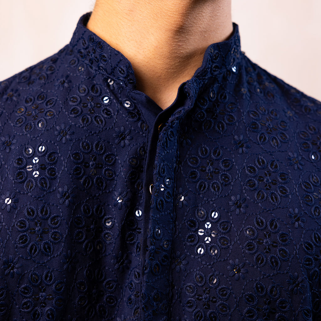 Deep Midnight Blue Lace Kurta