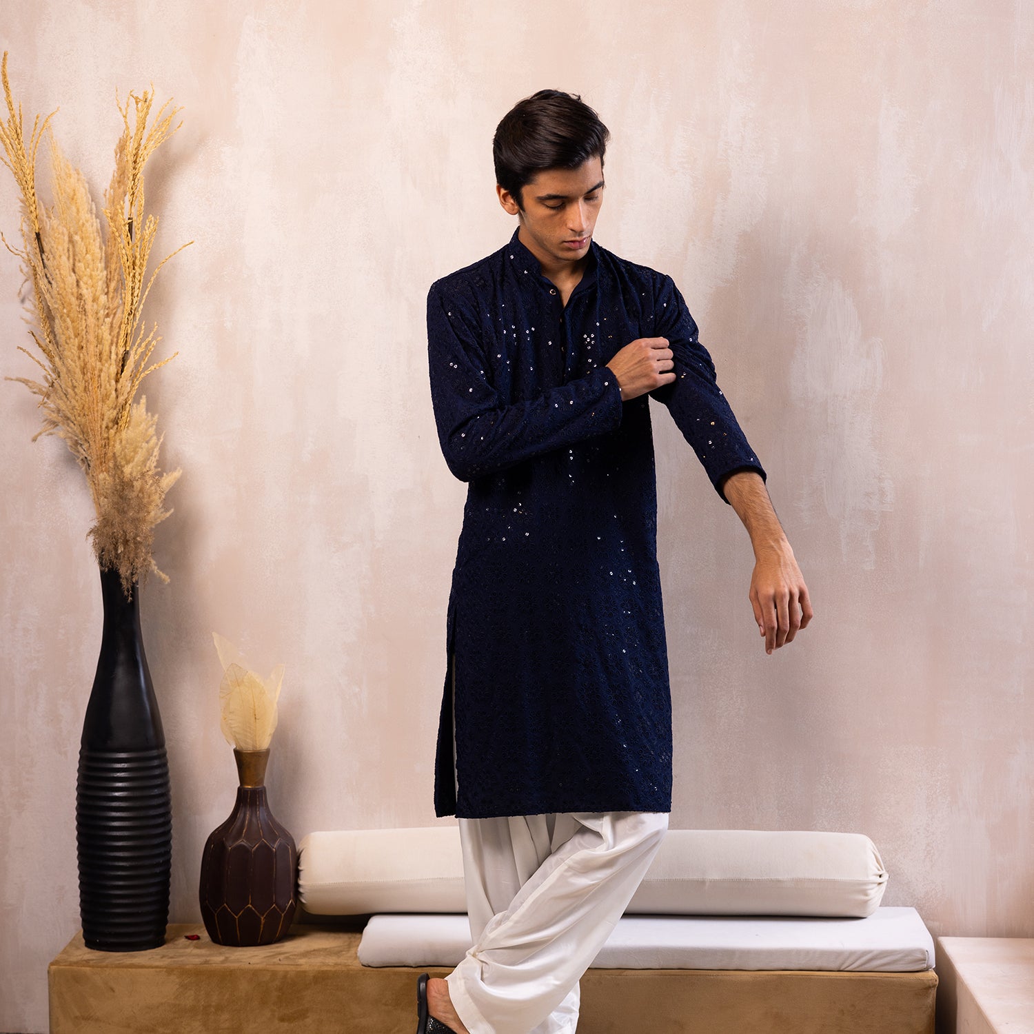 Deep Midnight Blue Lace Kurta