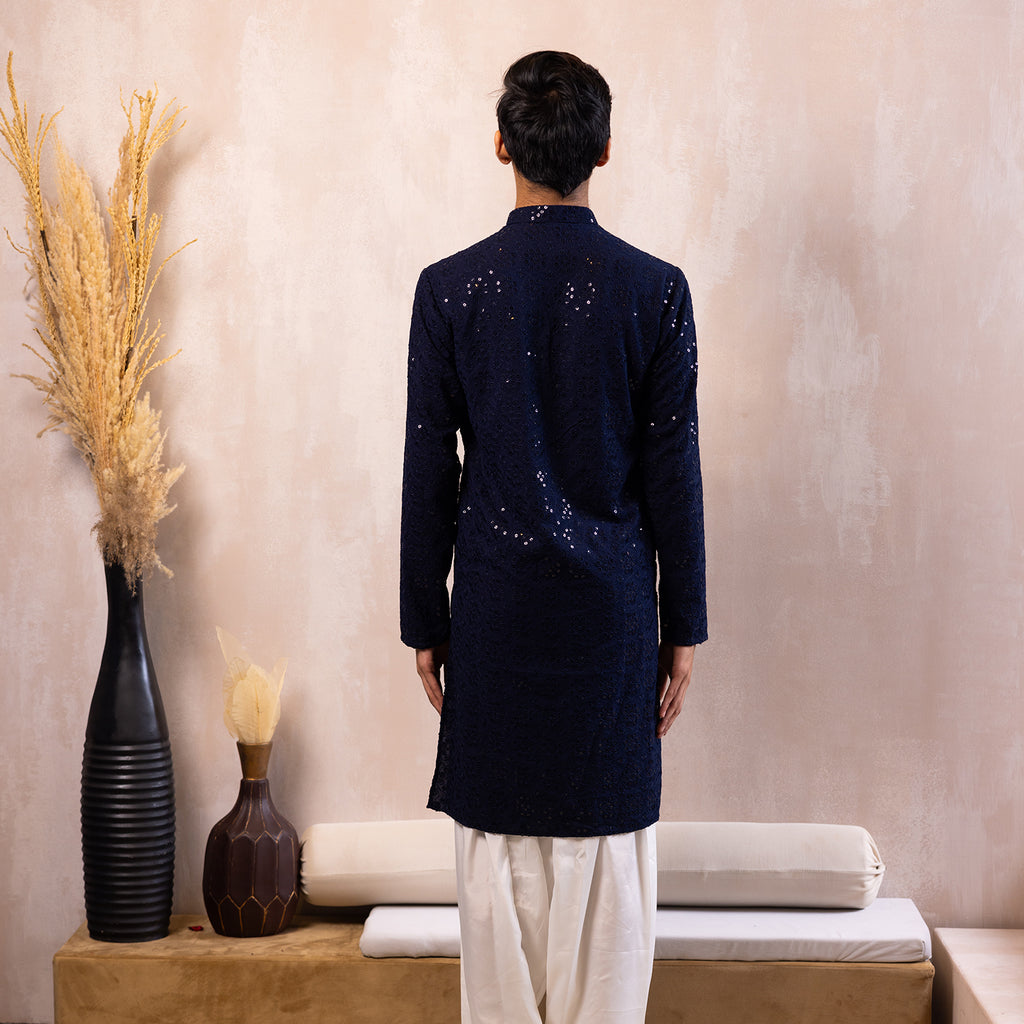 Deep Midnight Blue Lace Kurta