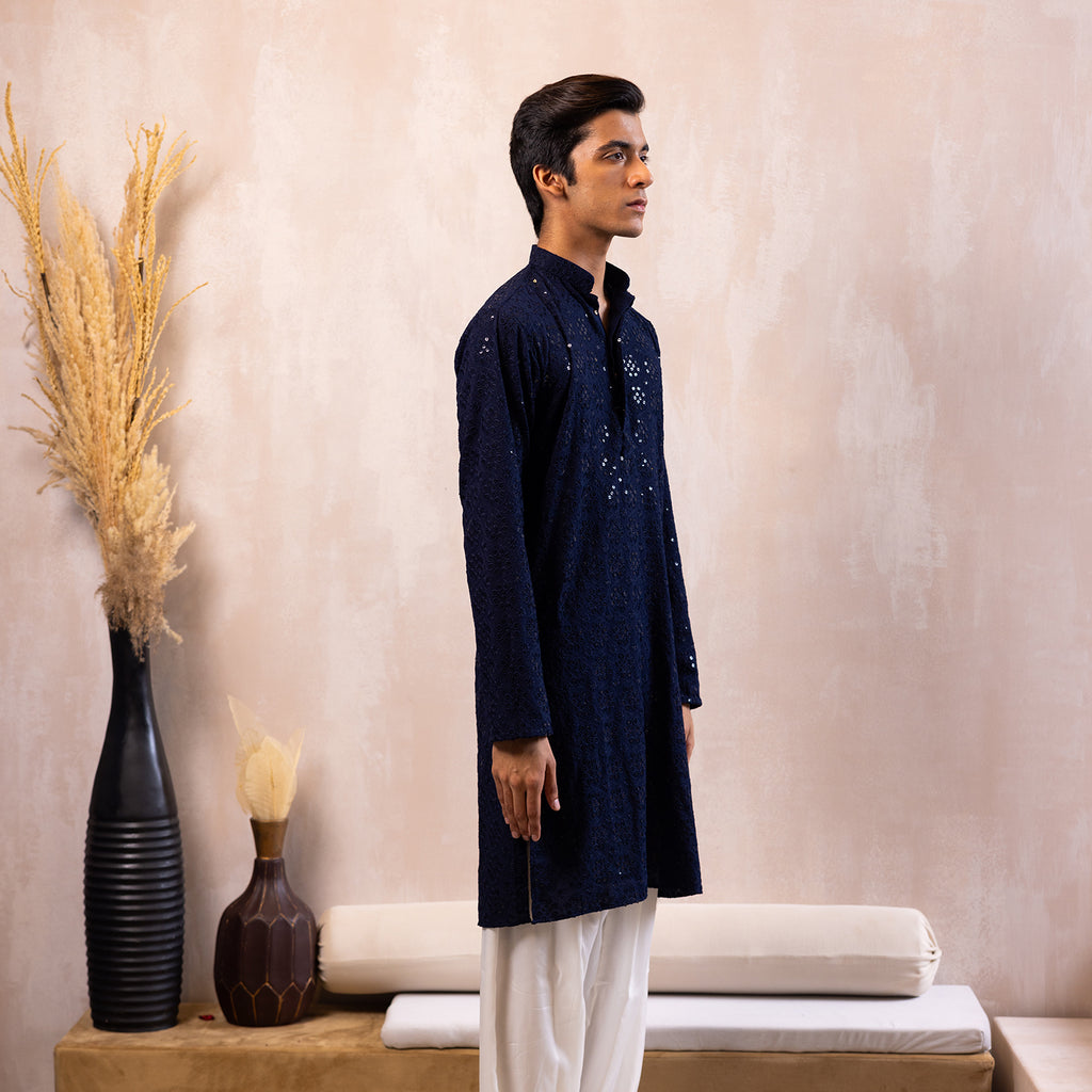 Deep Midnight Blue Lace Kurta