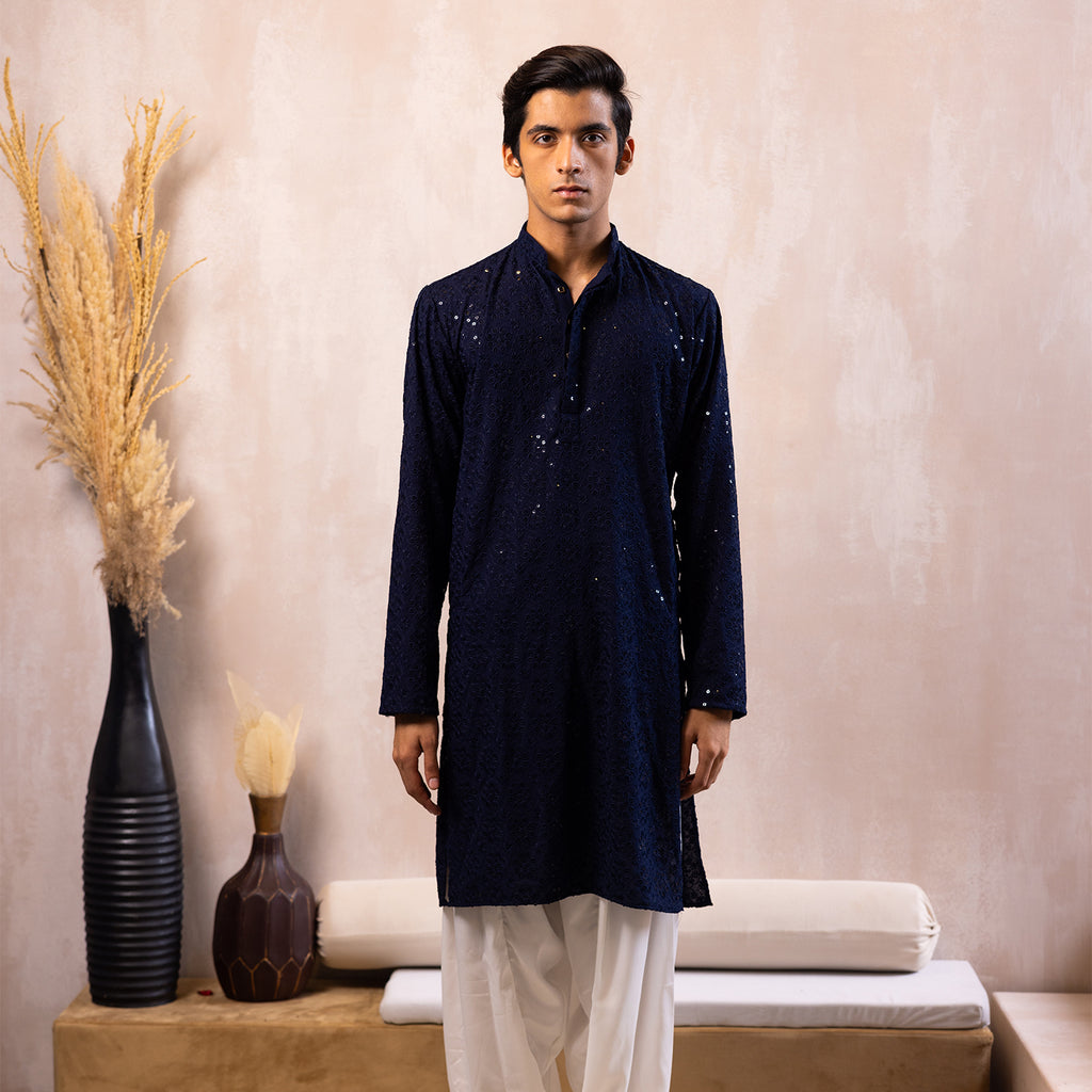 Deep Midnight Blue Lace Kurta