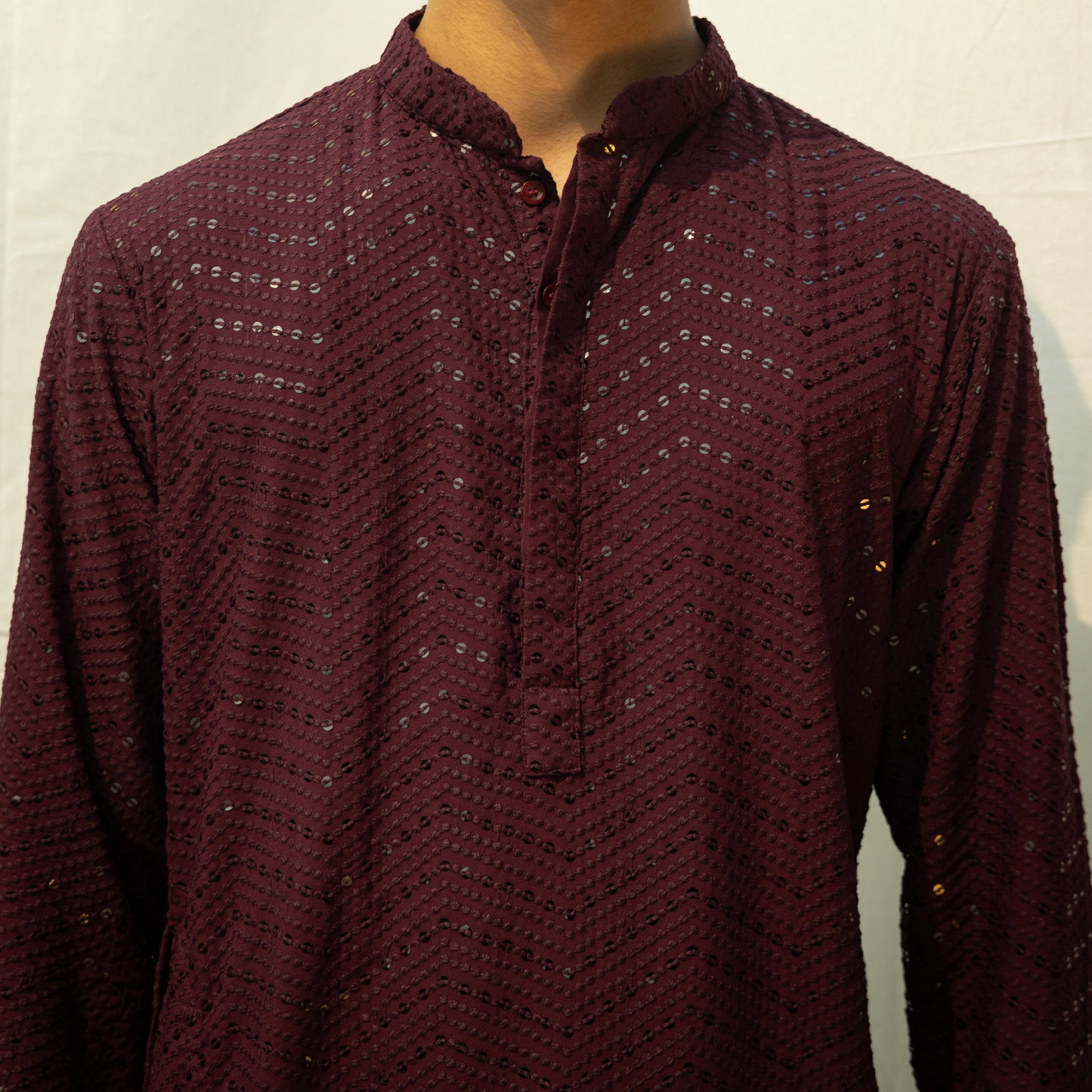 Burgundy Embroidered Regular Kurta