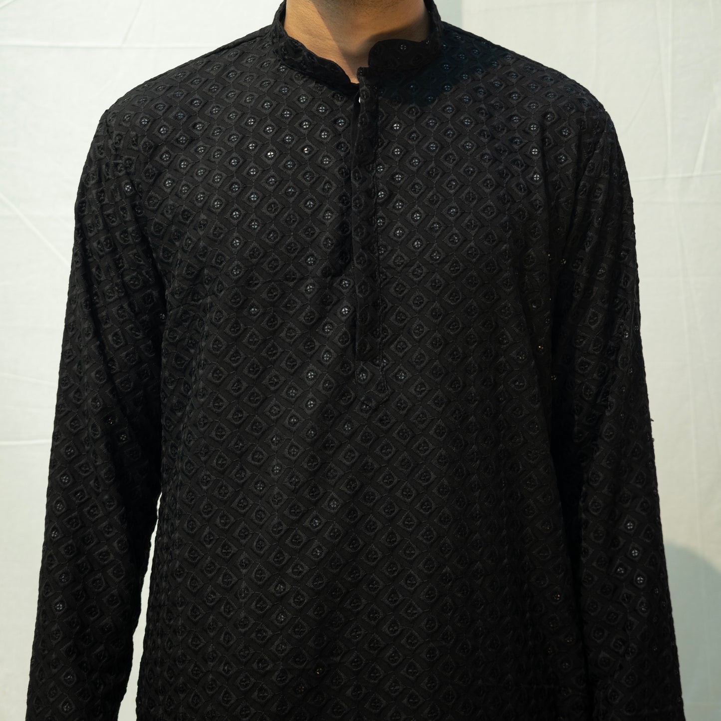 Men Black Ethnic Motifs Embroidered Chikankari Kurta