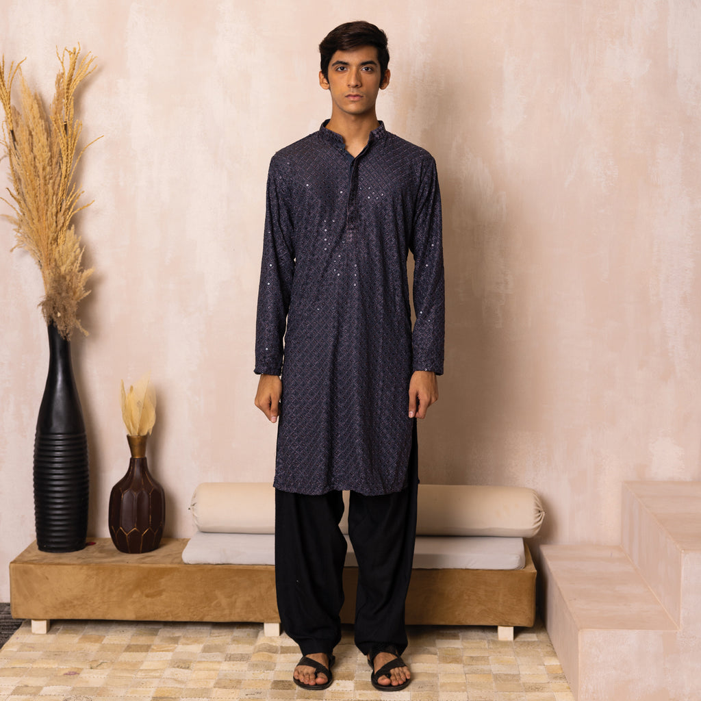 Charcoal Grey Tapestry Kurta