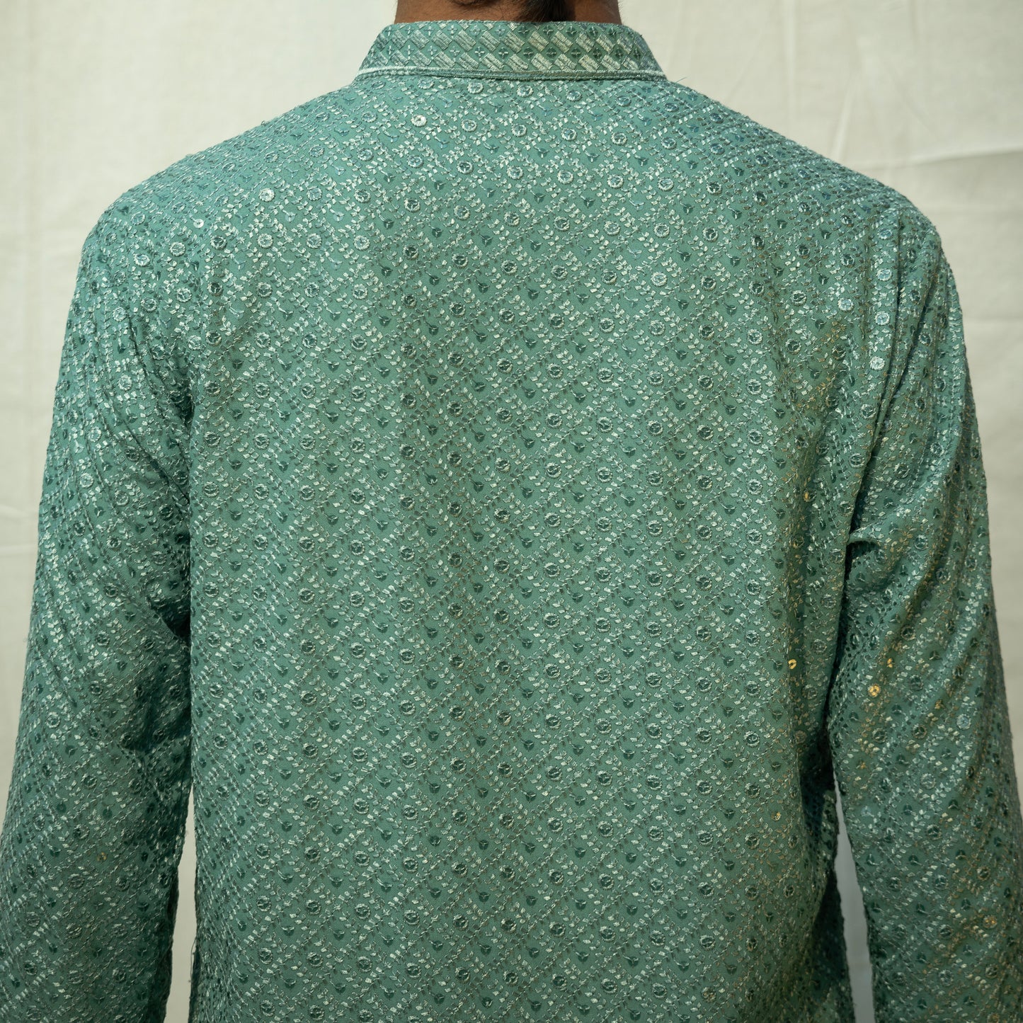 Pista Green Chikankari Embroidered And Sequence Kurta