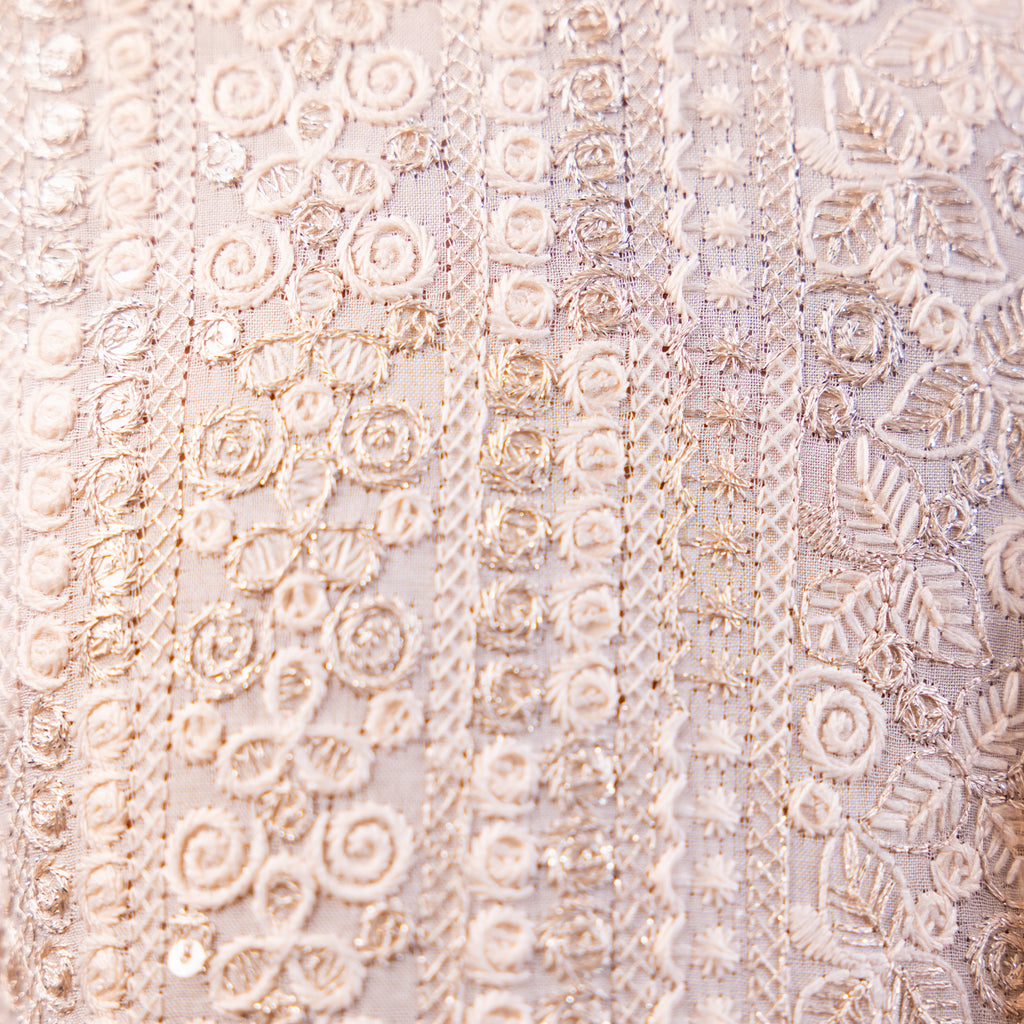 Ivory Peach Embroidered Viscose Kurta