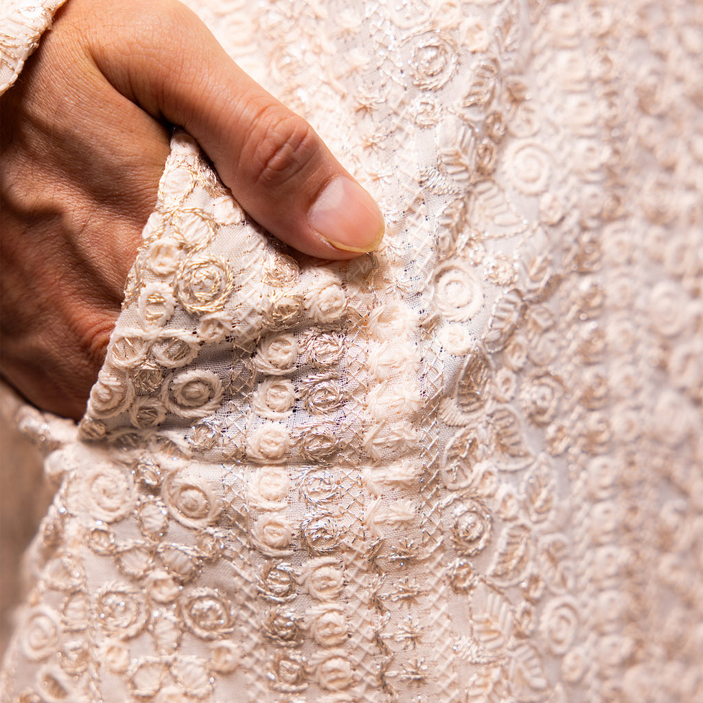 Ivory Peach Embroidered Viscose Kurta