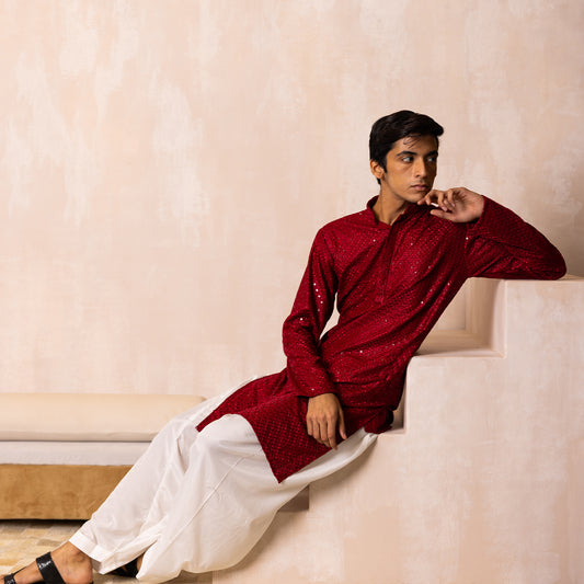 Royale Red Sequin Kurta