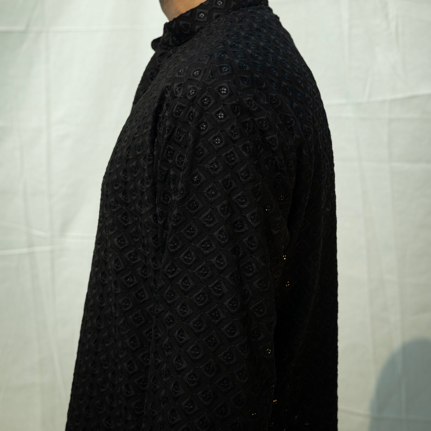 Men Black Ethnic Motifs Embroidered Chikankari Kurta