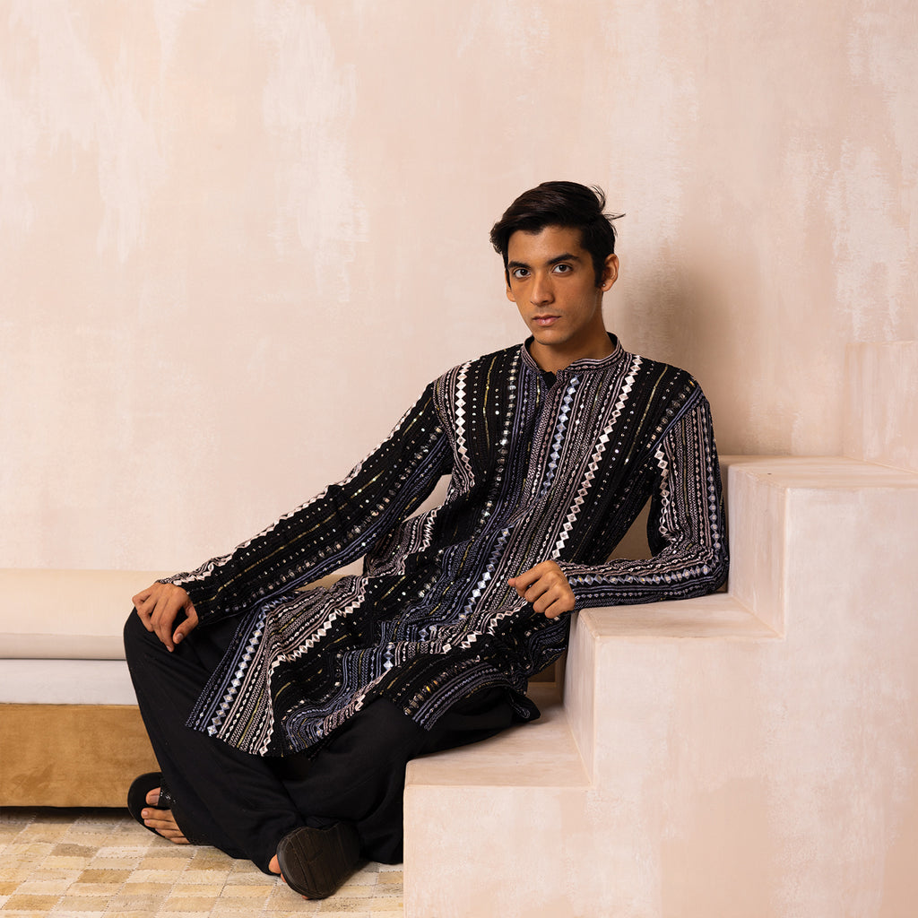 Midnight Black Noir Georgette Kurta