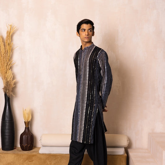 Midnight Black Noir Georgette Kurta