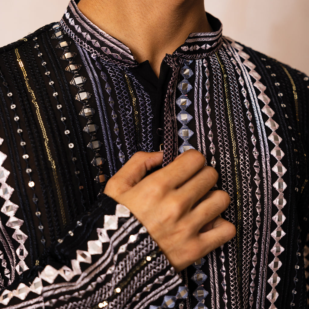 Midnight Black Noir Georgette Kurta