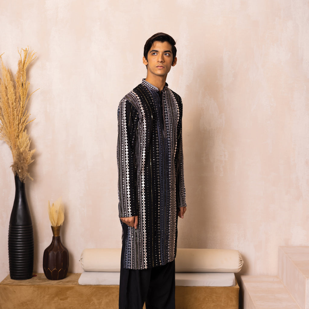 Midnight Black Noir Georgette Kurta