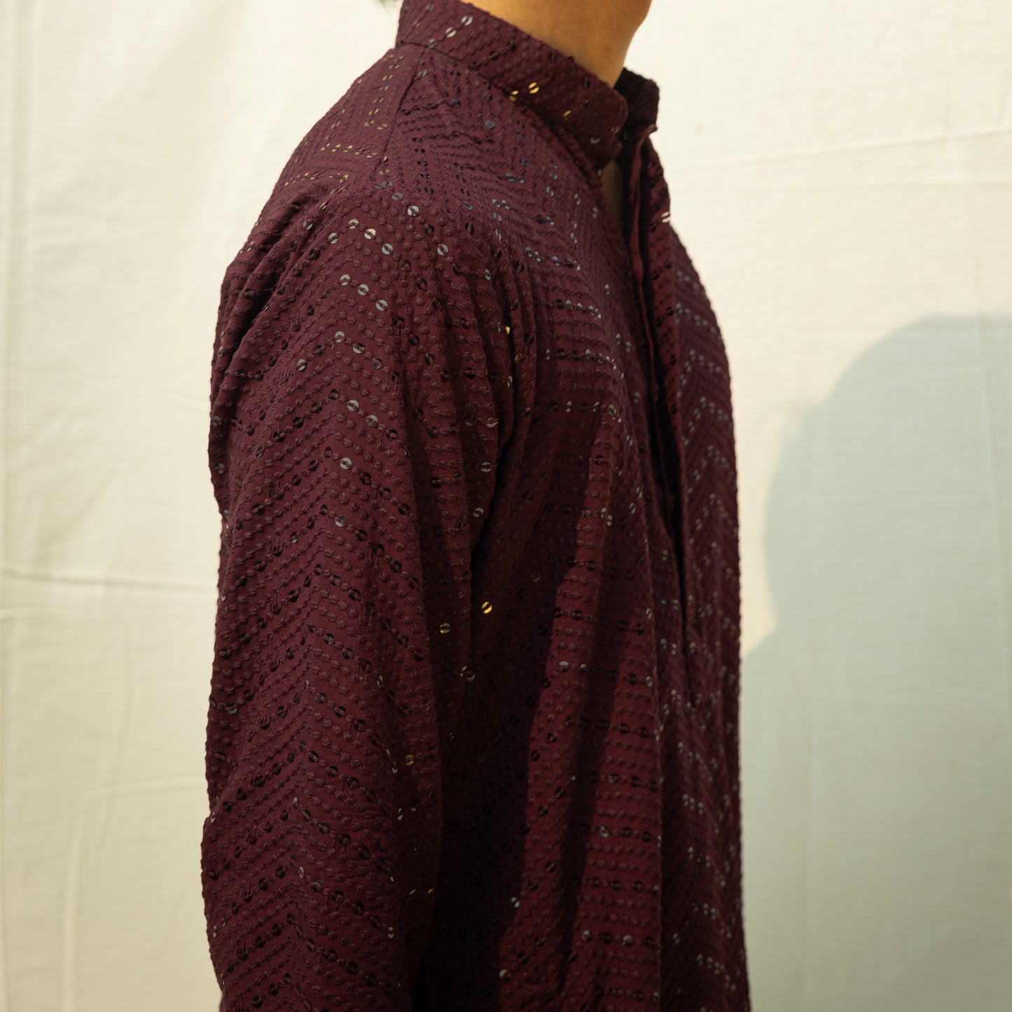 Burgundy Embroidered Regular Kurta