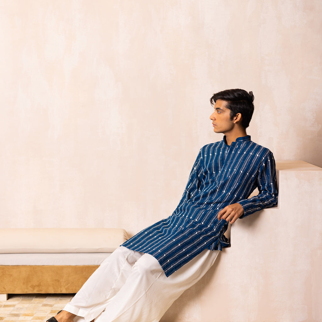 Eclipse Indigo Blue Sequins Kurta
