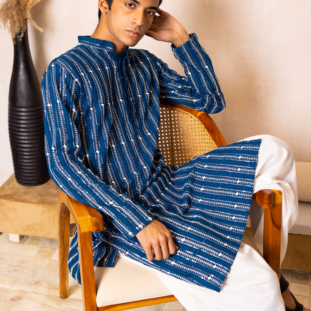 Eclipse Indigo Blue Sequins Kurta