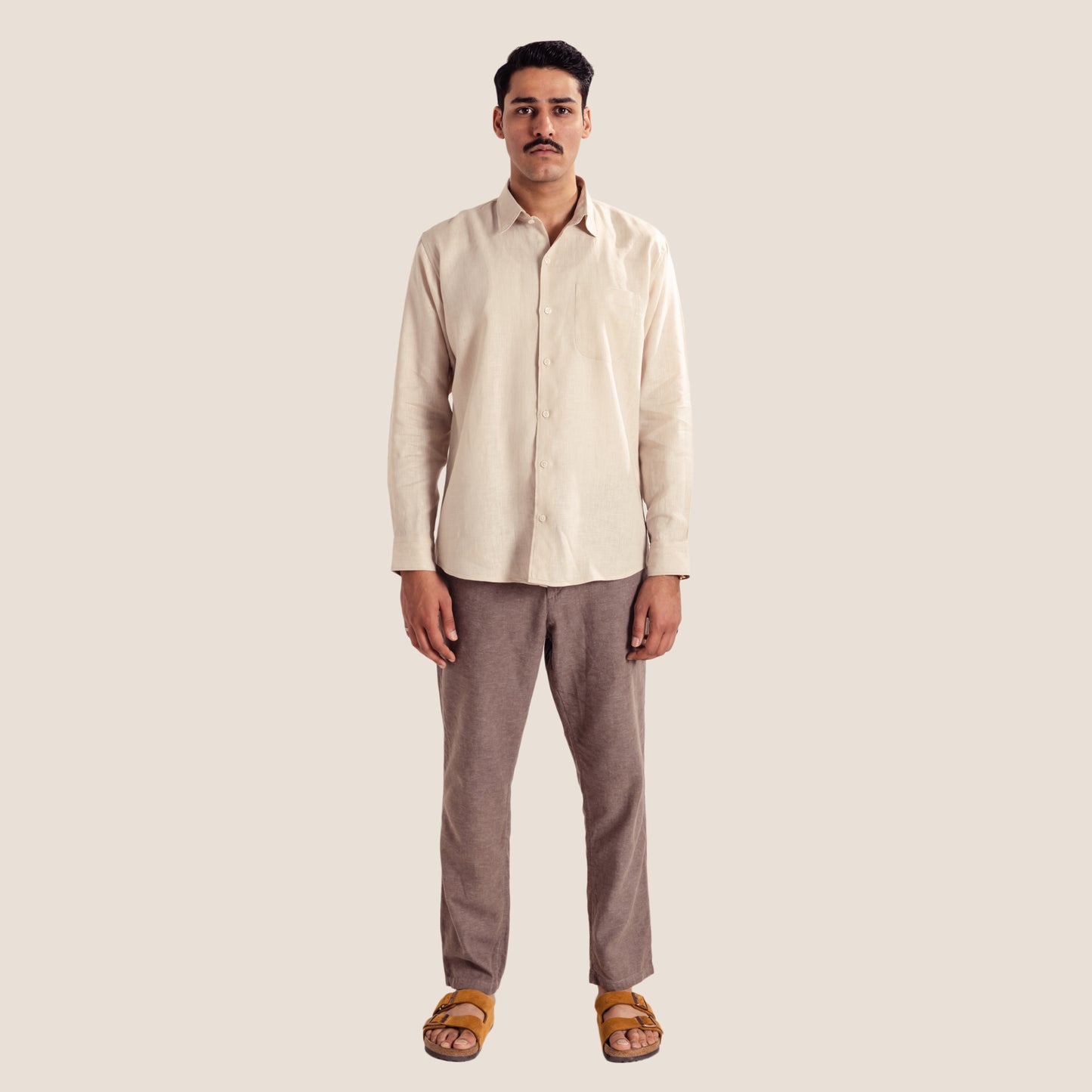 100% Pure Linen Shirt (Beige )- Premium Breathable Comfort