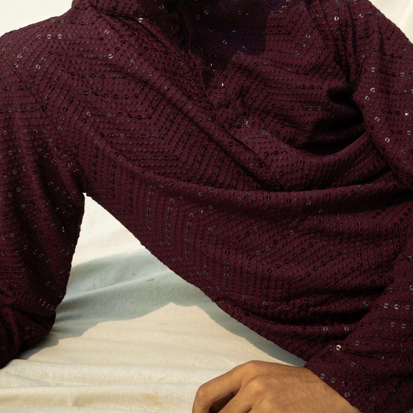 Burgundy Embroidered Regular Kurta