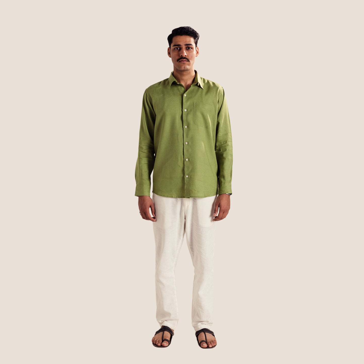 100% Pure Linen Shirt ( Lunet- Olive )- Premium Breathable Comfort