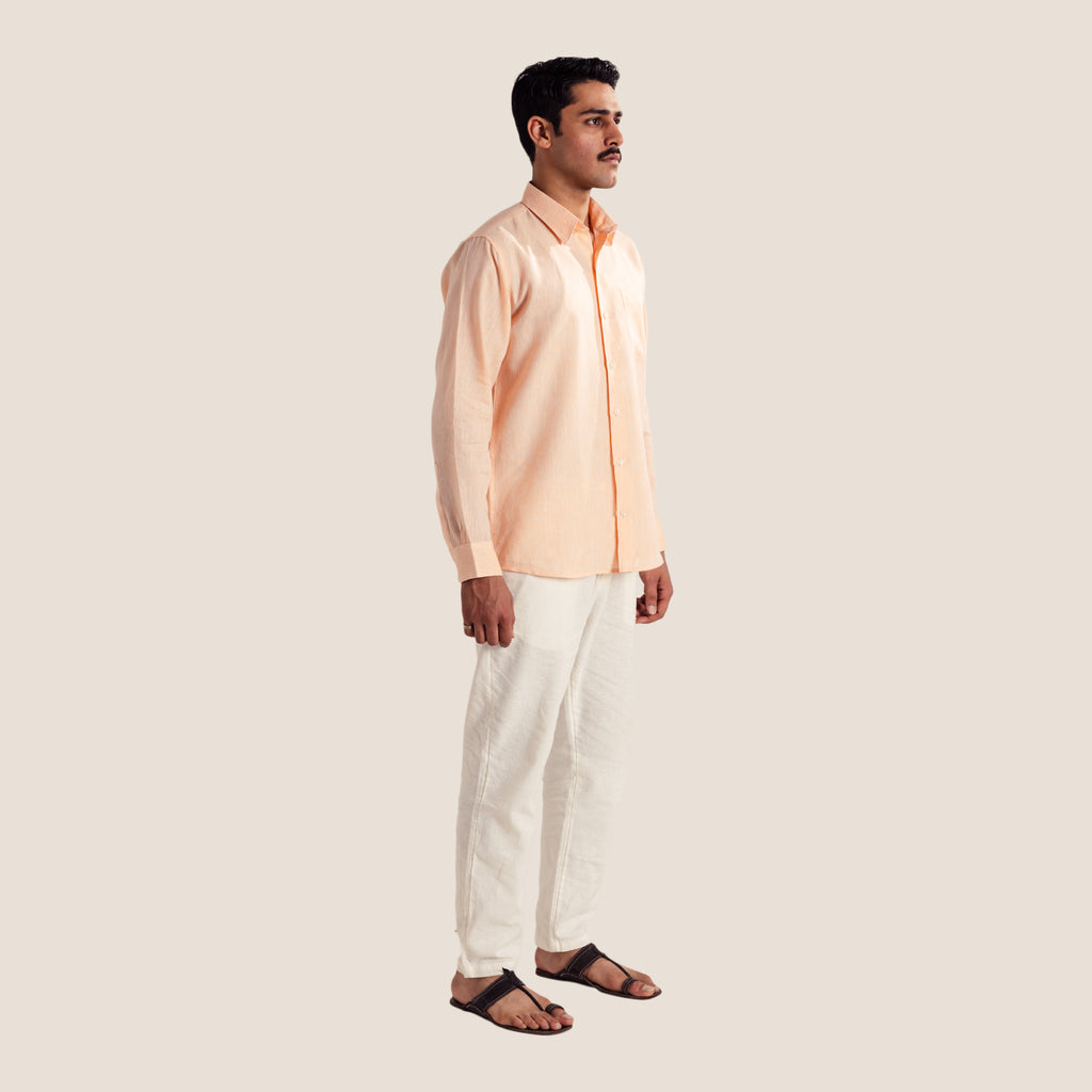 100% Pure Linen Shirt ( Peach )- Premium Breathable Comfort