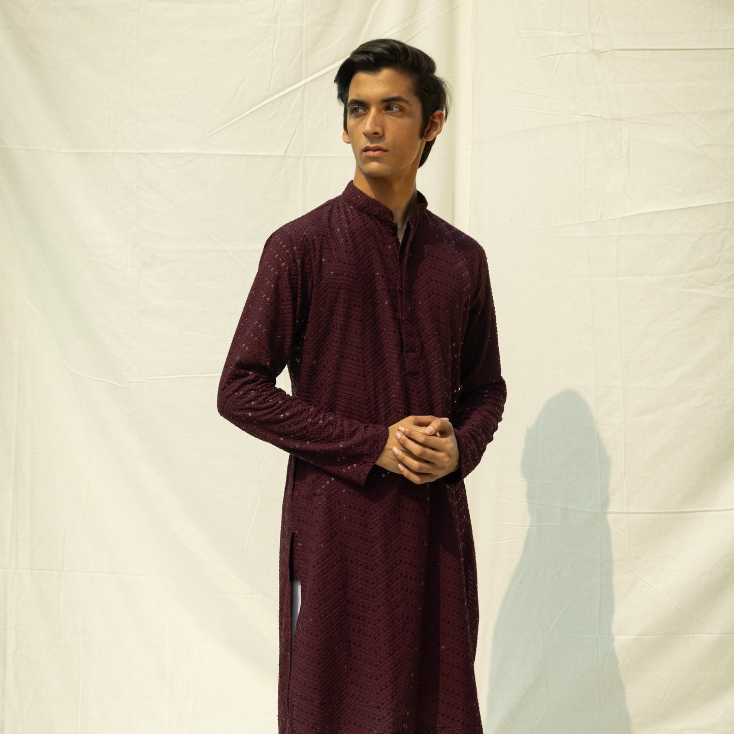 Burgundy Embroidered Regular Kurta